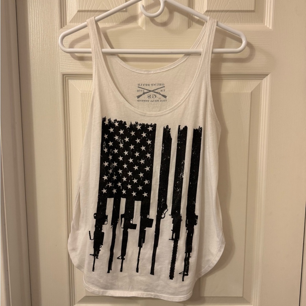Grunt Style White Tank Top with Black Flag Design